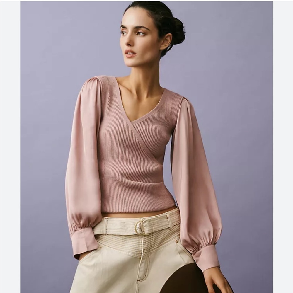 By Anthropologie Twofer Faux-Wrap Sweater - Large